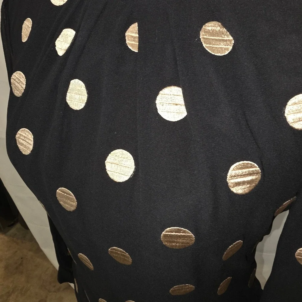 Kate Spade New York Black Gold Metallic Polka Dot Blouse Sheer Sleeve Size 0‎